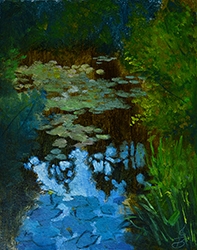 Кувшинки. Медиумы: картон, масло. 
24,5x20 см 2021 г./ Water lilies. Medium: cardboard, oil. 24.5x20 cm 2021