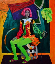 Клоунесса. Медиумы: хост, масло. 140x120 см 2023 г. Ledy Clown. Medium: oil on canvas. 140x120 cm