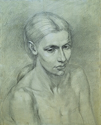 Девушка. Медиумы: тонированная бумага, карандаш. 40x35cm  см, 2022 г./ Young woman. Medium: tinted paper, pencil. 40x35cm cm, 2022